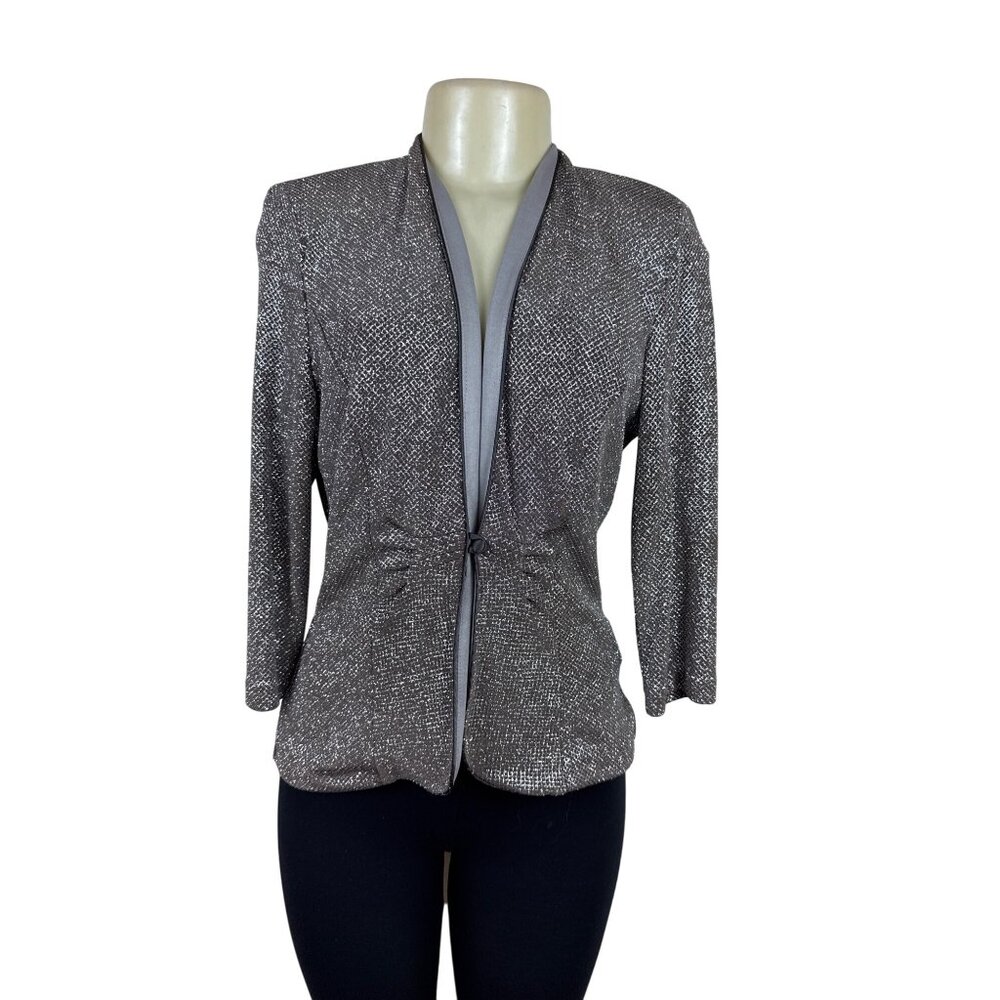 Marina Womens Silver Metallic Blazer Elegant & Stylish Formal Jacket Size S